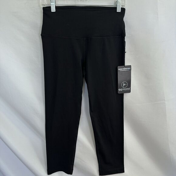 90 Degree Reflex Womens Black Legging Workout Pants M Crop High Waist - Picture 2 of 7
